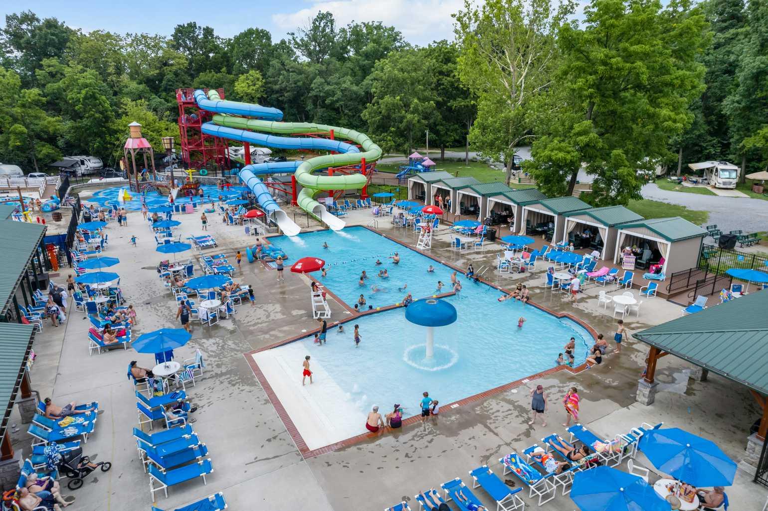 Family campground resort with waterpark, swimming amenities and recreational facilities